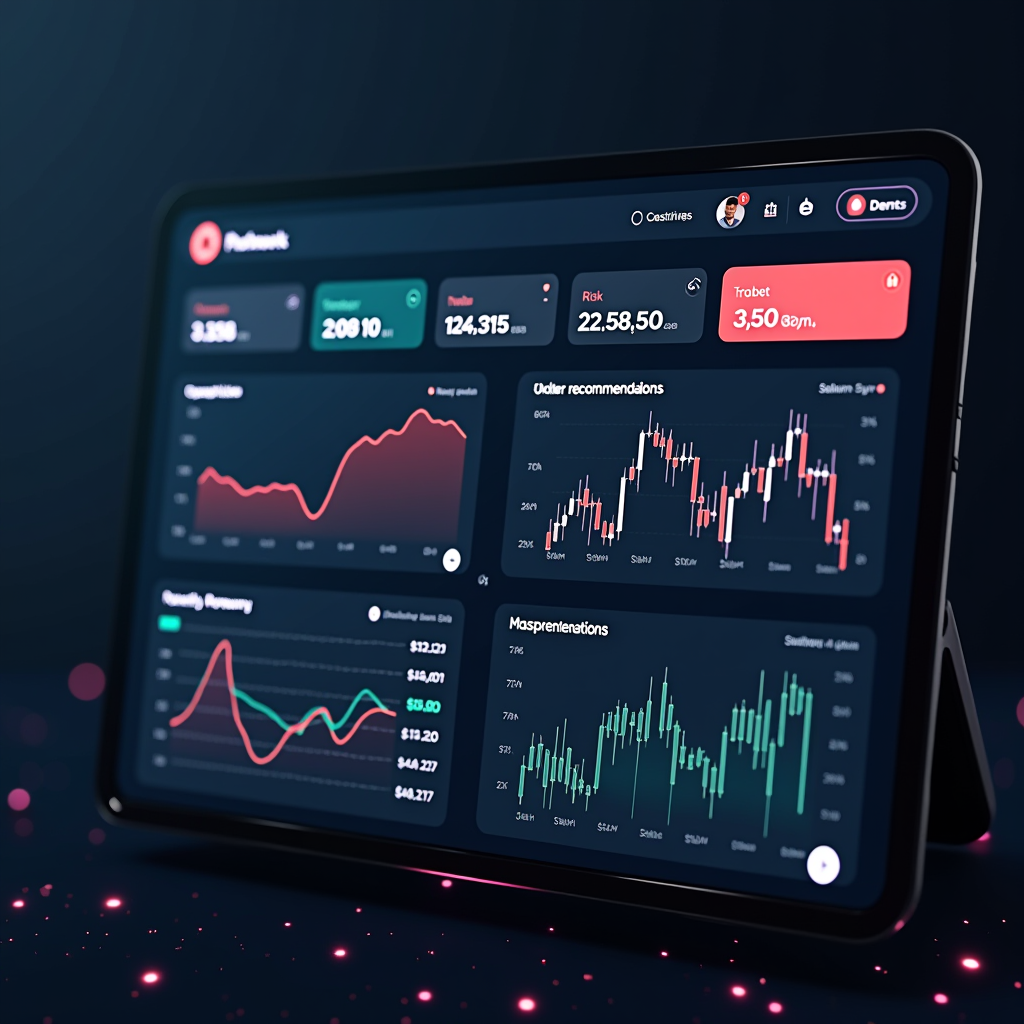 Tableau de bord du conseiller en trading IA affichant des recommandations personnalisées avec graphiques, indicateurs techniques et paramètres de risque sur une interface moderne