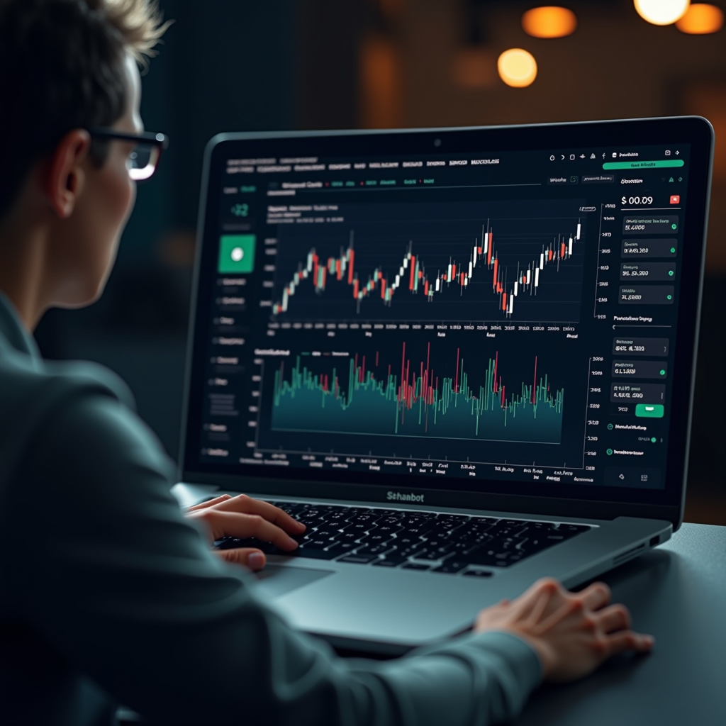 Capture d'écran de l'interface de démonstration Schazbot montrant une analyse technique complète avec graphiques, indicateurs et recommandations détaillées